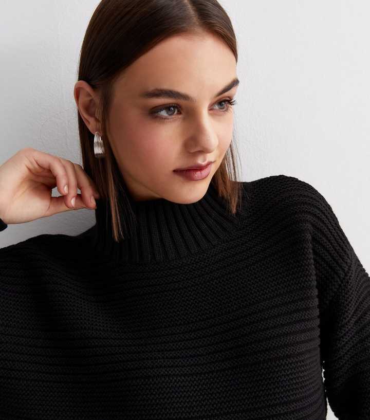 Black Chunky Knit High Neck Jumper - Main Image