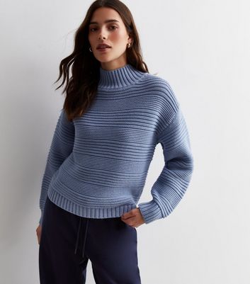 Blue Chunky Knit High Neck Jumper New Look