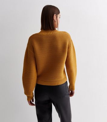 Mustard Chunky Knit High Neck Jumper New Look