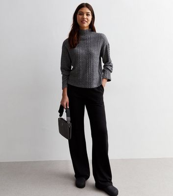 Tall Grey Cable Knit High Neck Boxy Jumper | New Look