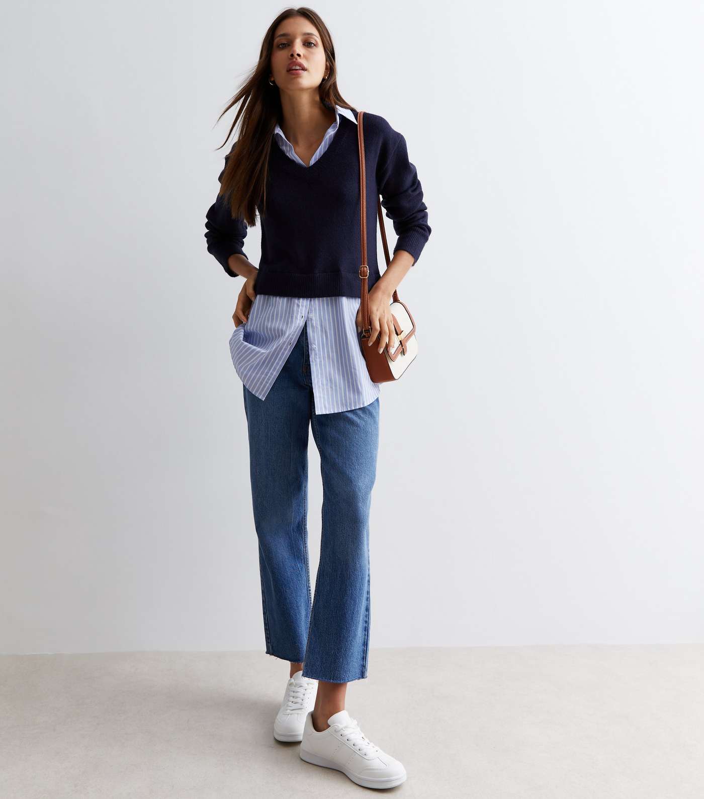 Blue Stripe Knit 2-in-1 Shirt Jumper Image 3
