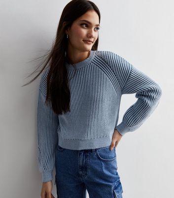 Blue Ribbed Crew Neck Jumper New Look