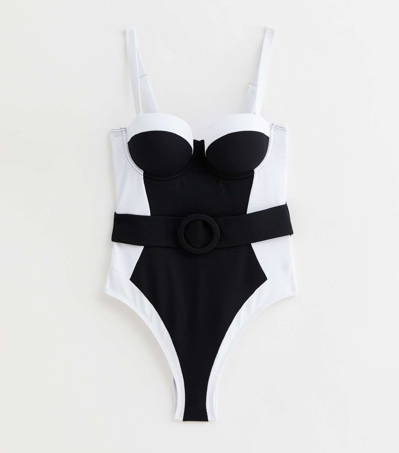 Black Colour Block Belted Illusion Swimsuit Image 5