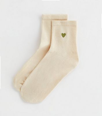 Cream Embroidered Heart Socks New Look