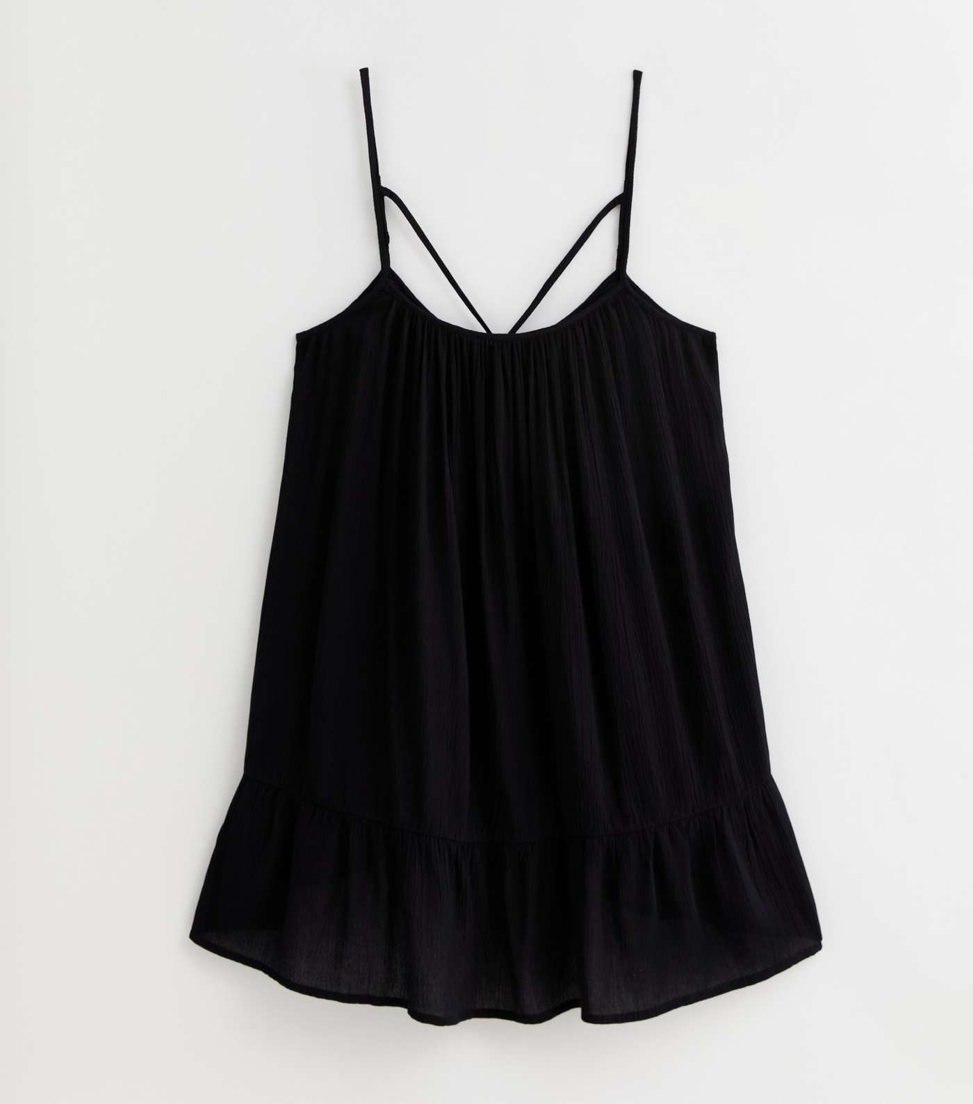 Black Textured Strappy Tiered Hem Mini Dress Image 5