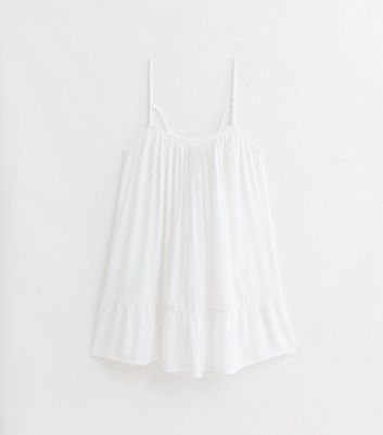 White Textured Strappy Tiered Hem Mini Dress New Look