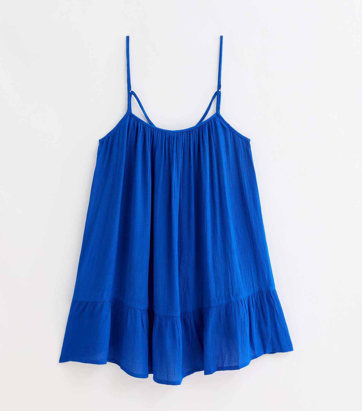 Bright Blue Textured Strappy Tiered Hem Mini Dress Image 5
