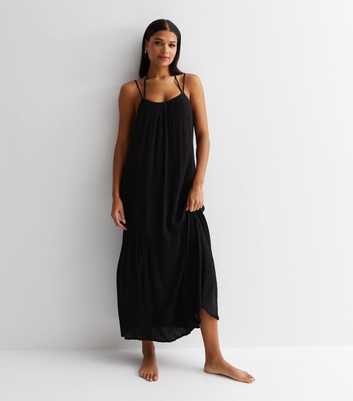 Black Crinkle Tiered Maxi Beach Dress