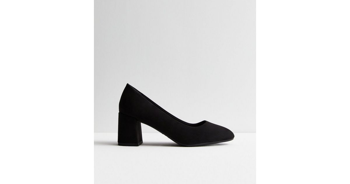 Black Suedette Block Heel Court Shoes | New Look