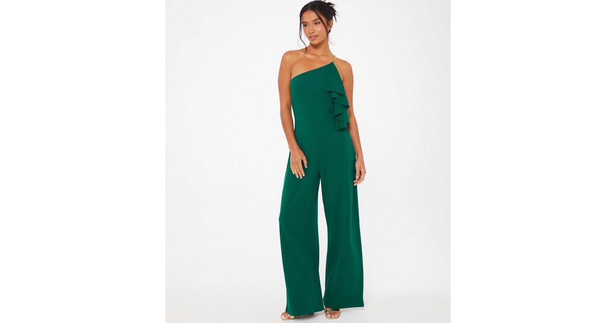 QUIZ Petite Dark Green One Shoulder Jumpsuit New Look