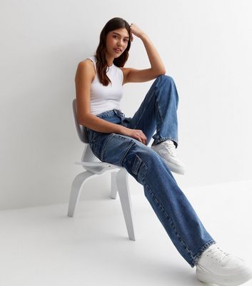 Tall Blue Cargo Straight Leg Jeans | New Look