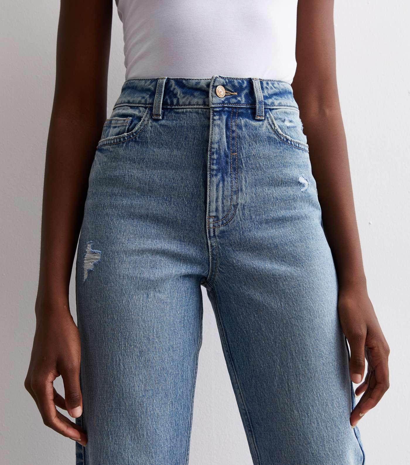 Tall Blue Ripped Knee Tori Mom Jeans Image 3