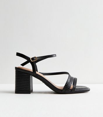 Wide Fit Black Leather-Look Strappy Block Heel Sandals New Look