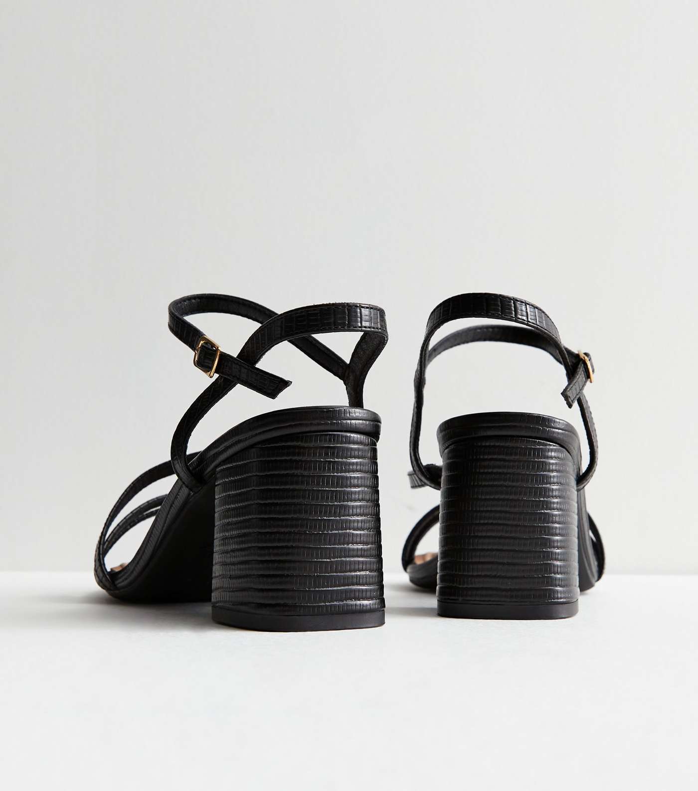 Wide Fit Black Leather-Look Strappy Block Heel Sandals Image 5
