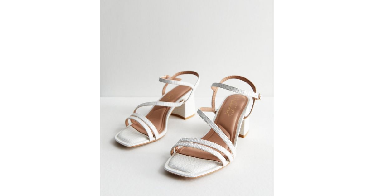 Wide Fit White Leather-Look Strappy Block Heel Sandals New Look