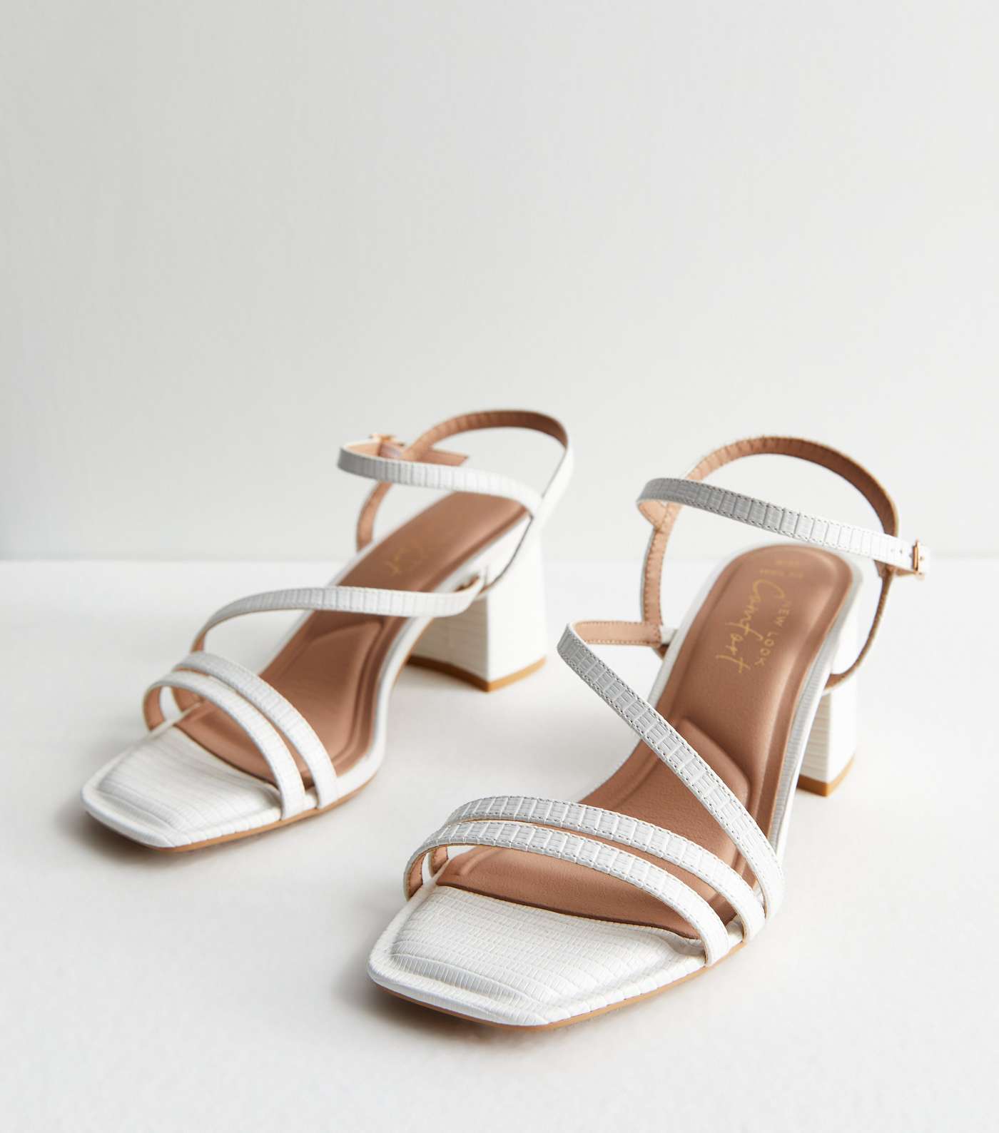 Wide Fit White Leather-Look Strappy Block Heel Sandals