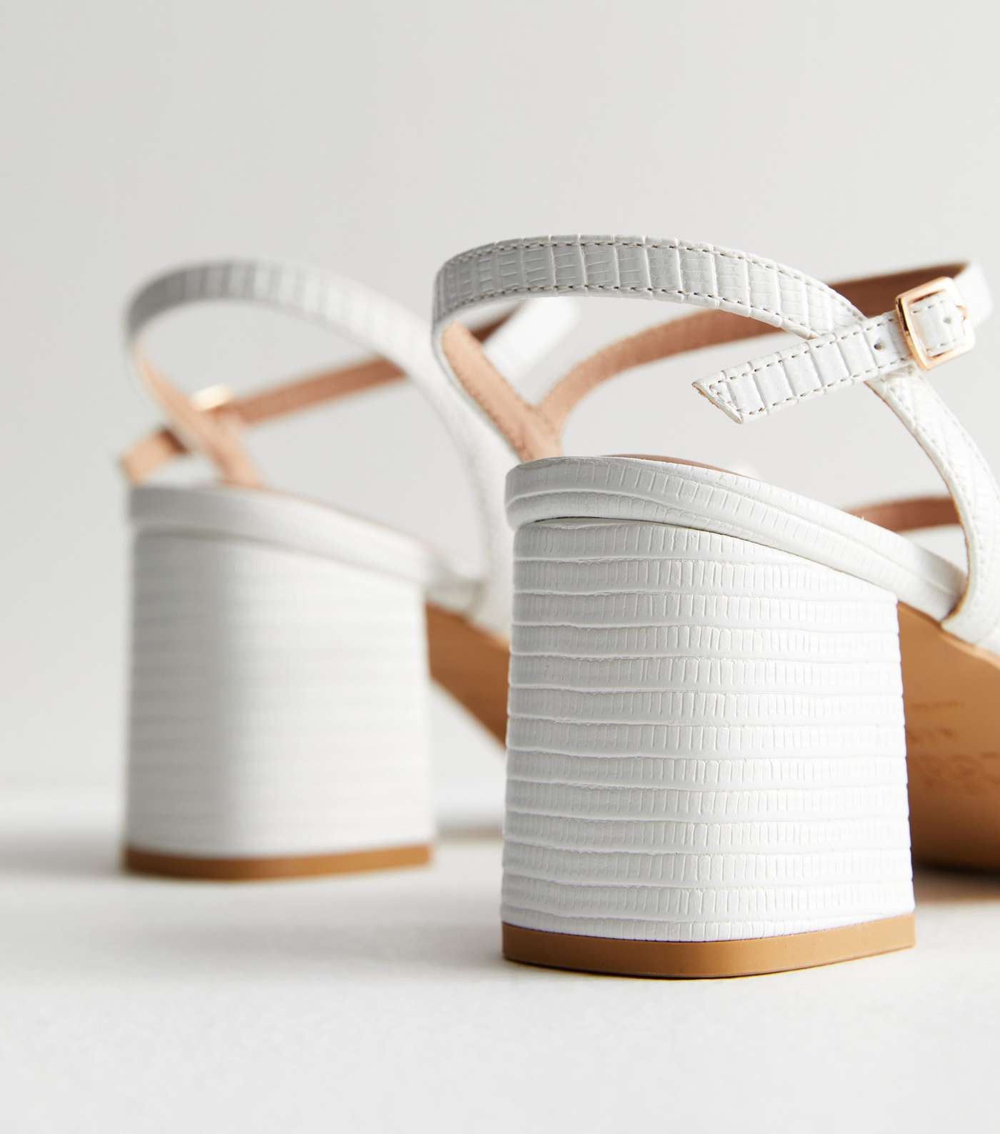 Wide Fit White Leather-Look Strappy Block Heel Sandals Image 5