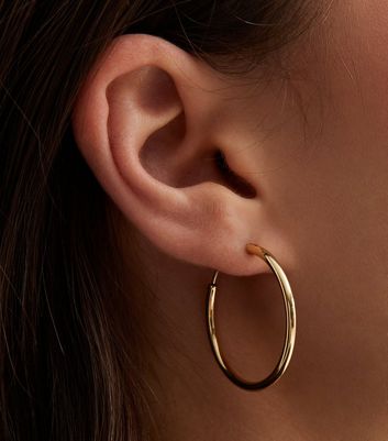 Real Gold Plate 30mm Hoop Earrings New Look