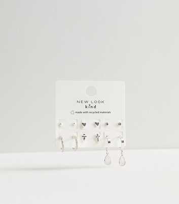 6 Pack Silver Cross Diamanté Stud Earrings