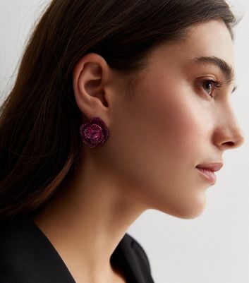 Bright Pink Gemstone Flower Stud Earrings New Look