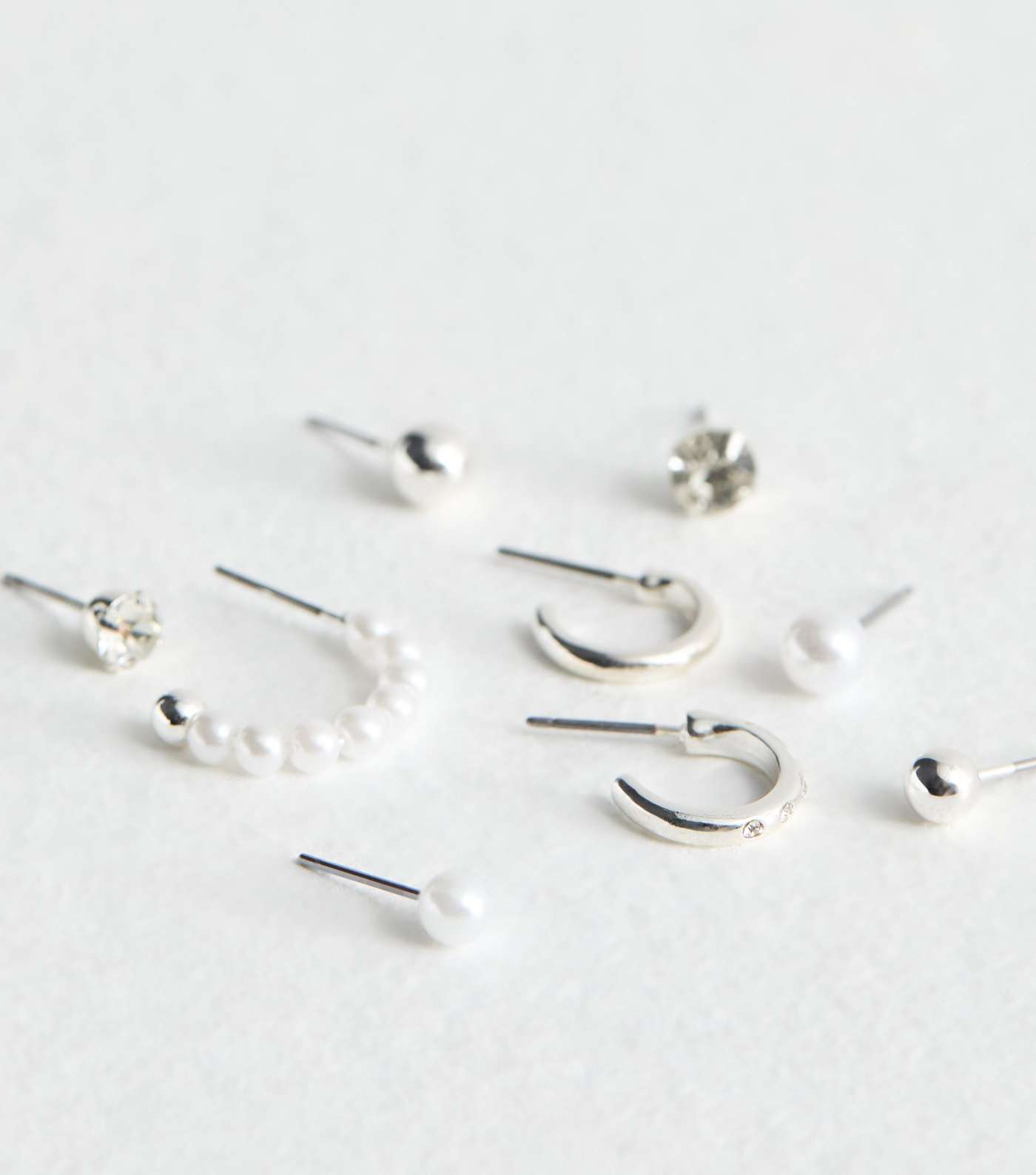 Silver Tone 9 Pack Faux Pearl Diamanté Stud Earrings Image 5