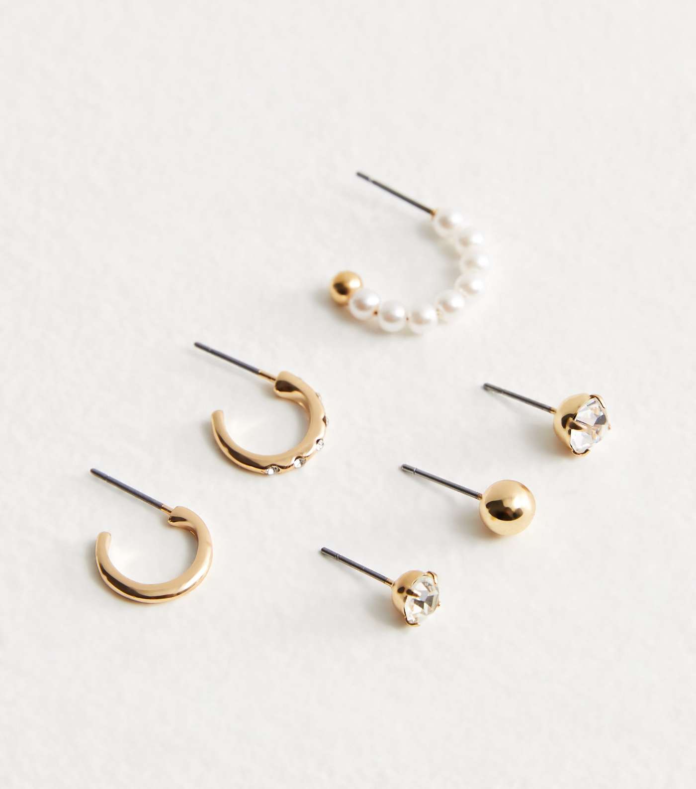 Gold 9 Pack Faux Pearl Diamanté Stud Earrings Image 3
