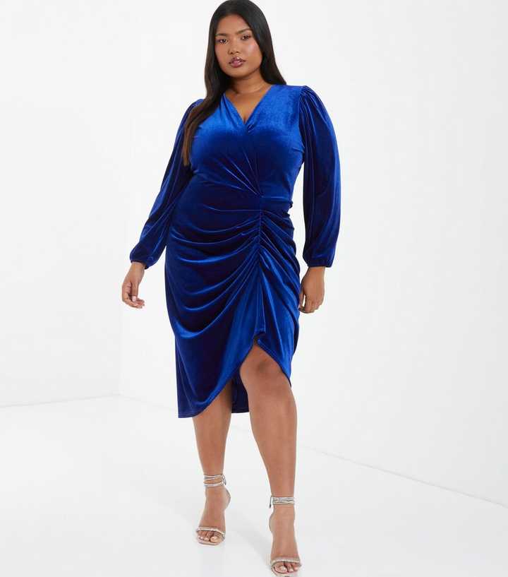 Current Mood Velvet Wrap Dress - Royal Blue