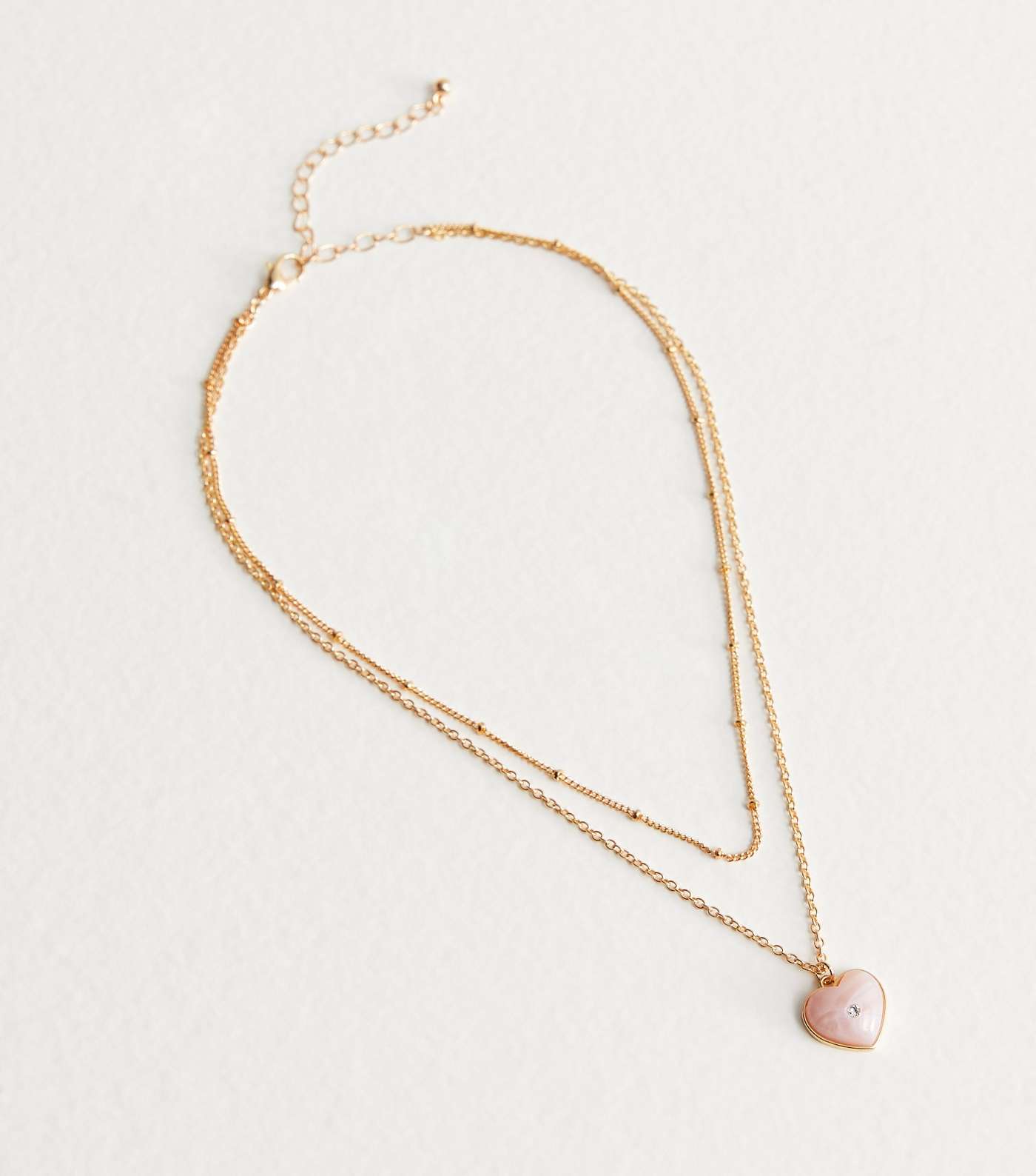 Gold Pink Resin Heart Charm Layered Necklace Image 3