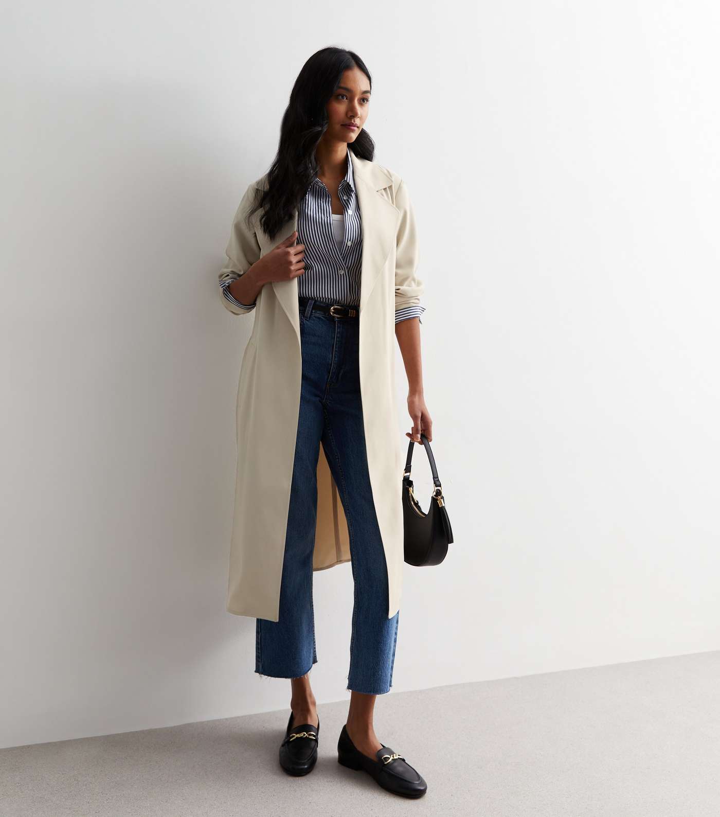 Off White Lightweight Belted Duster Coat Image 3