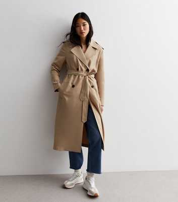 Camel Belted Longline Trench Coat