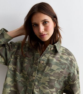 Green Camouflage Cotton Shacket New Look