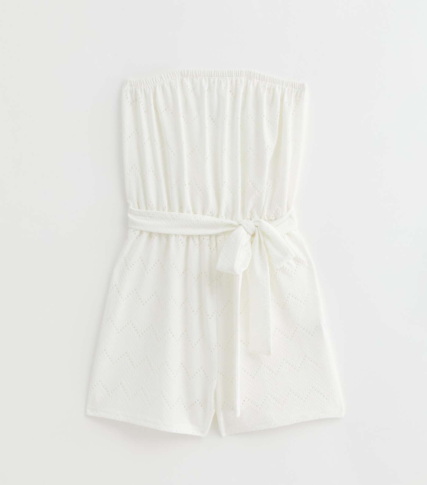 White Chevron Embroidered Strapless Playsuit Image 5