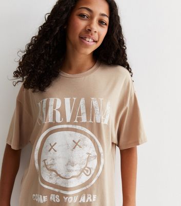 Girls Camel Cotton Nirvana Logo Oversized T Shirt New Look