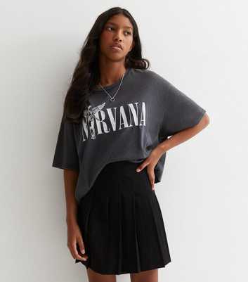 Girls Dark Grey Cotton Nirvana Long Oversized Logo T-Shirt