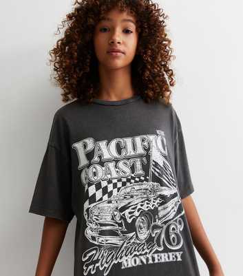 Girls Dark Grey Cotton Pacific Coast Logo Oversized T-Shirt