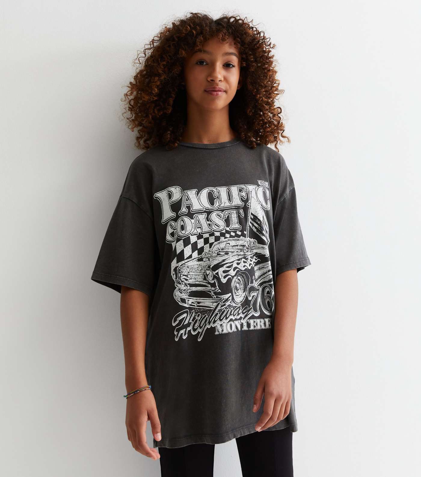 Girls Dark Grey Cotton Pacific Coast Logo Oversized T-Shirt Image 2
