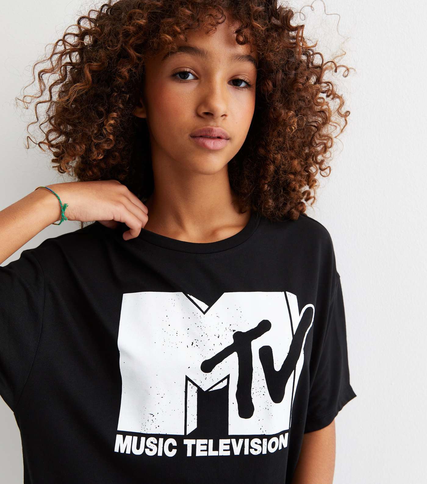 Girls Black Cotton MTV Logo T-Shirt Image 3