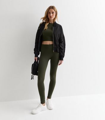 New Look Seam Free Rib Two-Tone Leggings