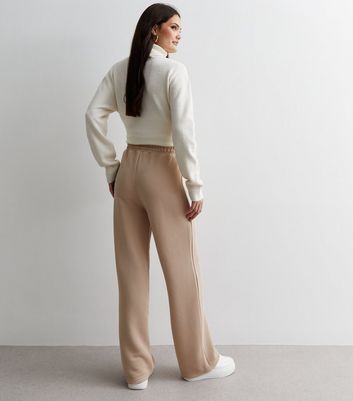 Off White Textured Wide Leg Joggers New Look