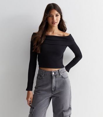 Plain black cheap bardot top