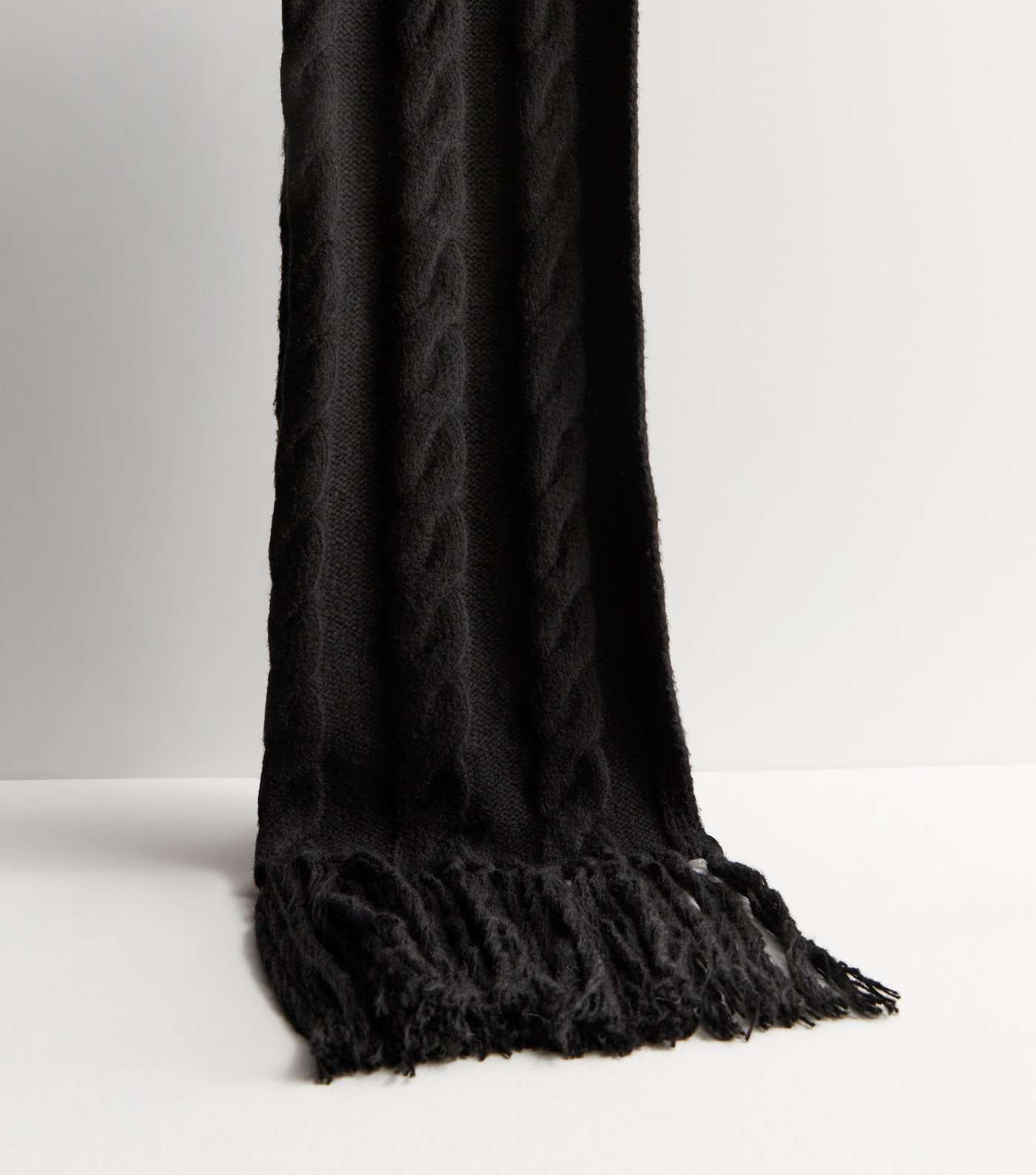 Black Chunky Knit Oversized Tassel Scarf Image 2