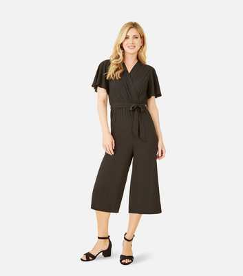 Mela Black Wrap Wide Leg Crop Jumpsuit