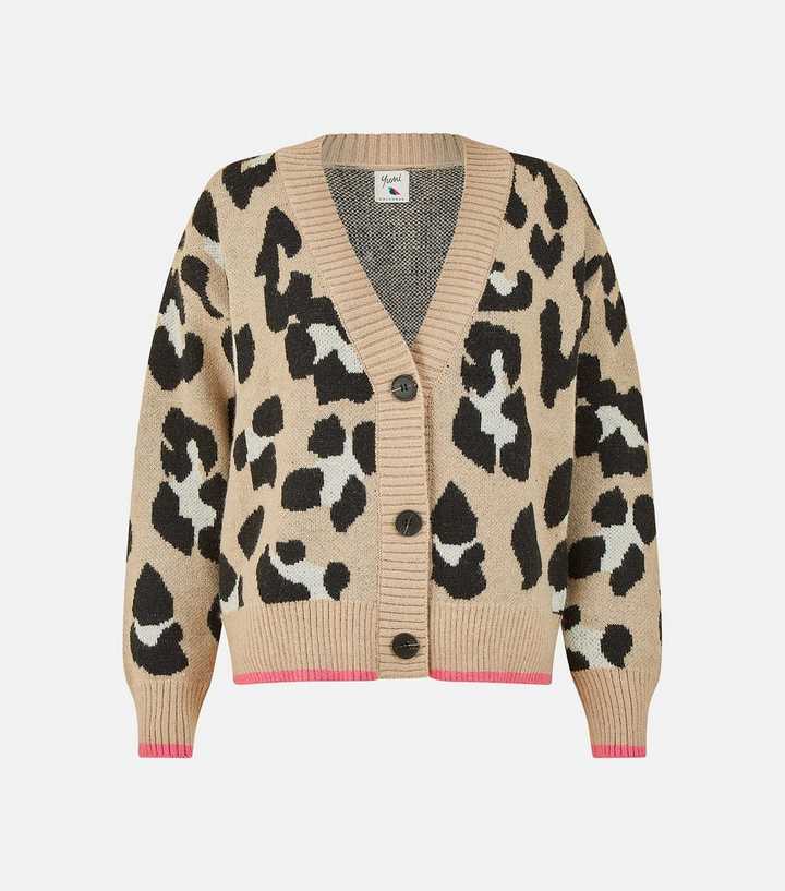 Yumi Brown Leopard Print Knit Cardigan