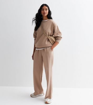 Camel Jersey Wide Leg Joggers New Look