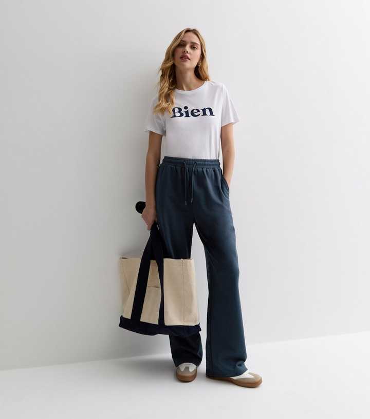 Navy Wide Leg Joggers