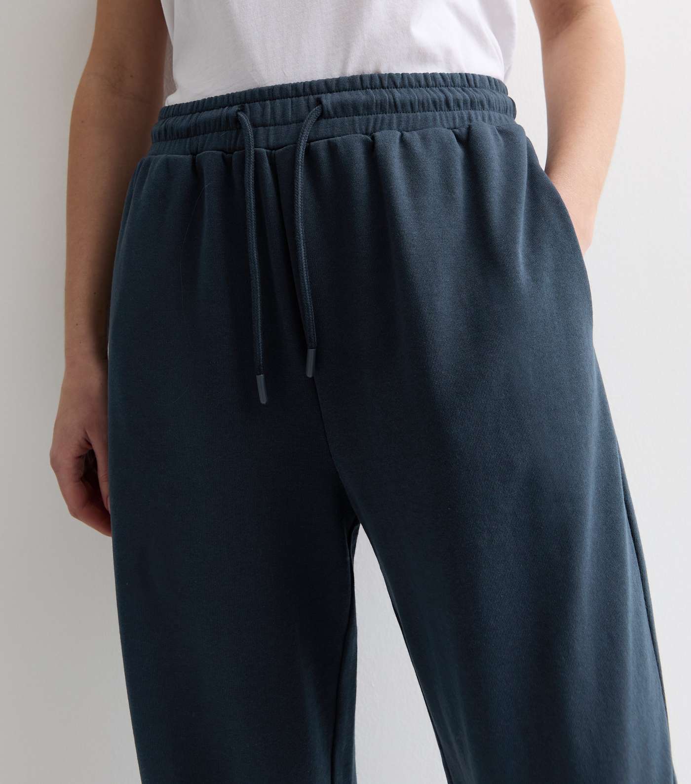 Washed Navy Jersey Wide Leg Joggers Image 2