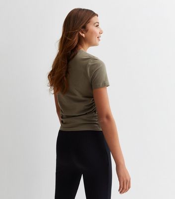 Girls Olive Ruched Side T-Shirt New Look