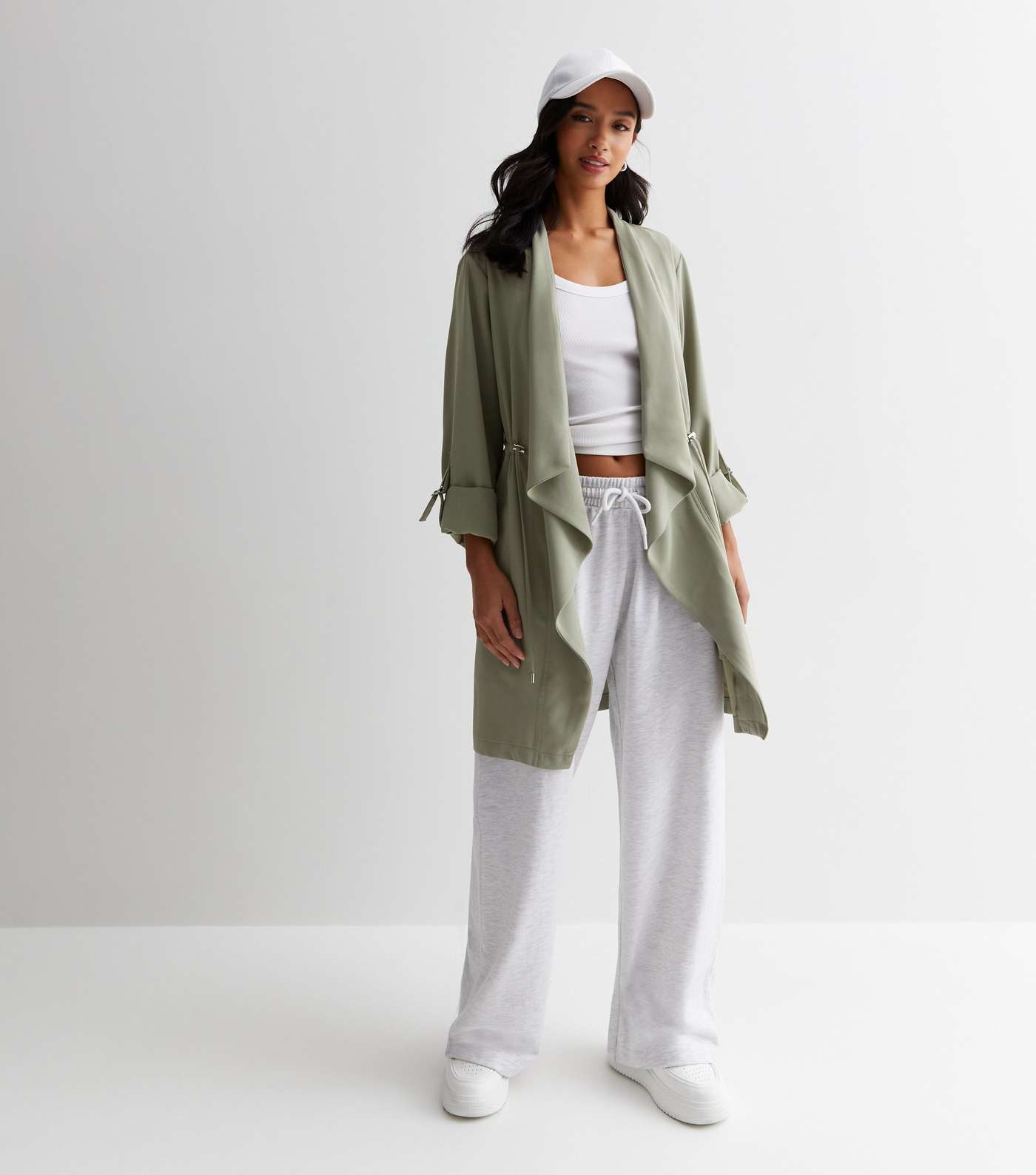 Petite Olive Waterfall Duster Coat Image 3