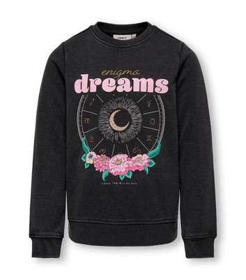KIDS ONLY Black Acid Wash Dreams Logo Sweatshirt New Look
