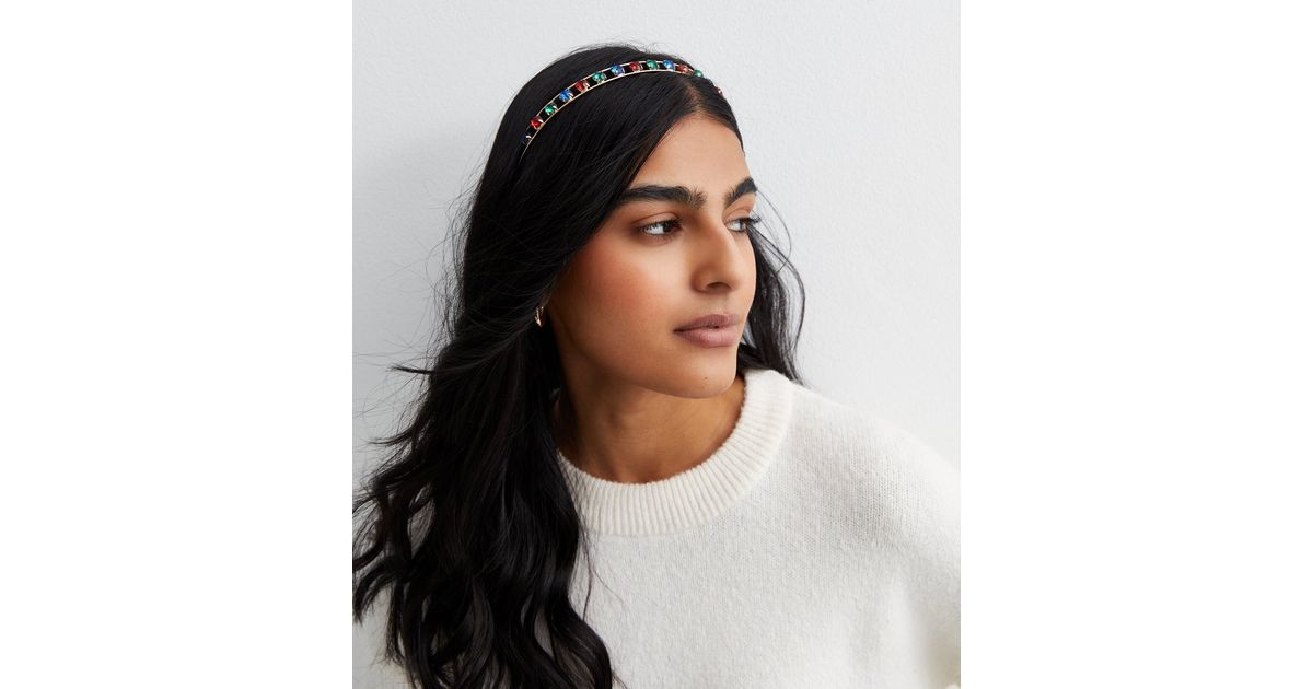 Multicoloured Metal Gem Headband New Look